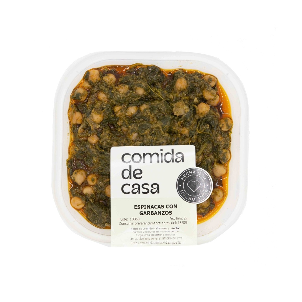 Espinacas y Garbanzos. Verde y Nutritivo. 250gr